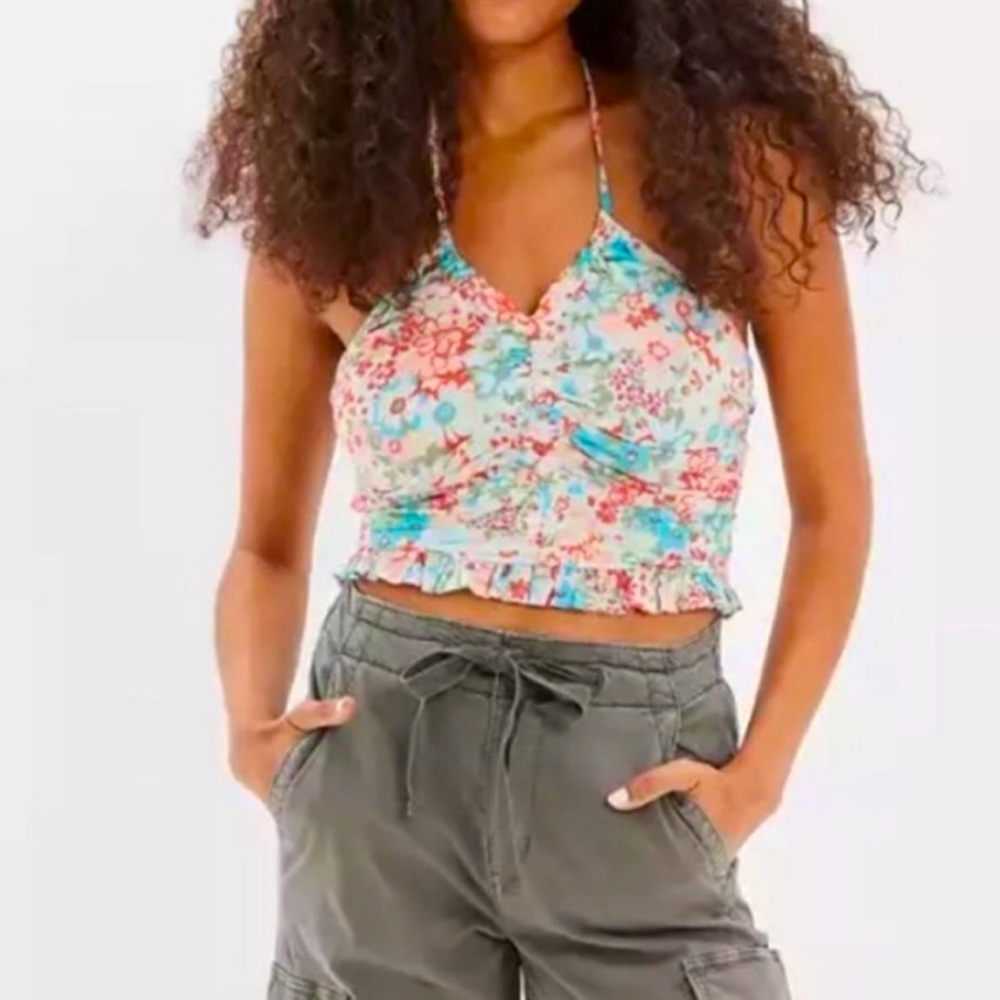 NWT American Eagle AE  Floral Print  Halter Crop Top